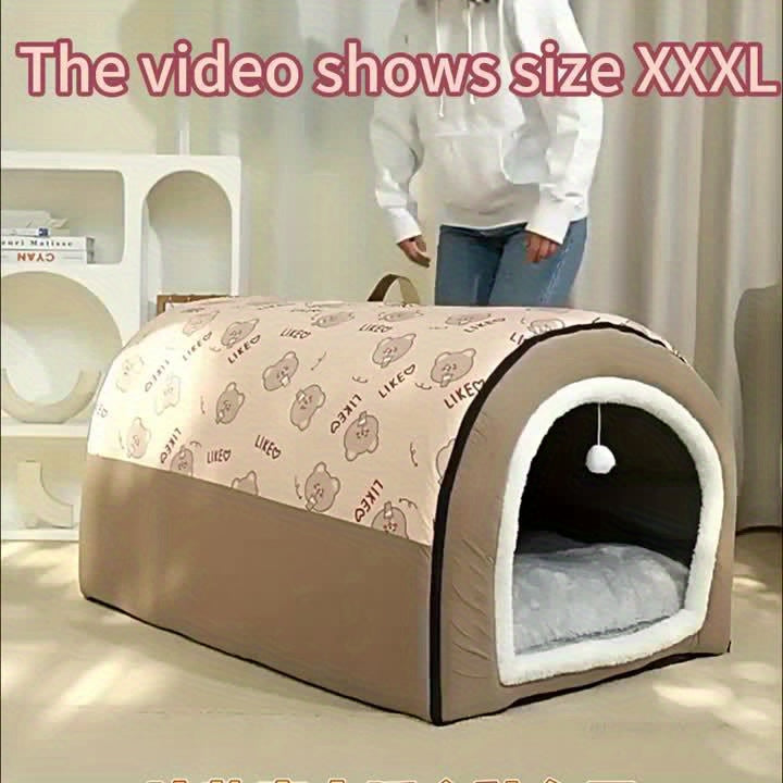 Casinha para Cães e Caverna para Gatos | Cama 2 em 1 Destacável com Pingente em Forma de Bola | Cama de Fleece para Gatos, Casinha para Cães, com Alça
