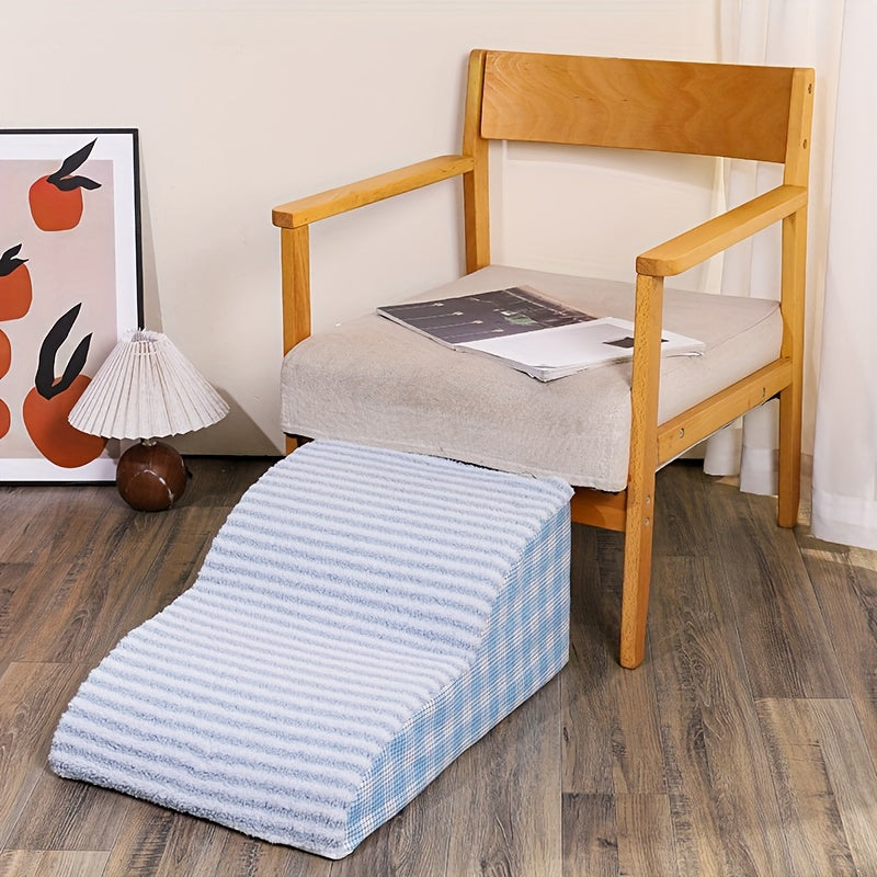 Rampa para Pets com 3 Degraus Antiderrapante para Cães de Pequeno a Grande Porte – Capa de Poliéster Xadrez Lavável com Revestimento Removível, Azul Claro, Bege e Verde, Ideal para Ambientes com Piso de Madeira, Degraus para Cães