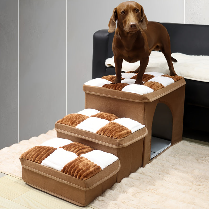 Escada Pet Extra Grande com Caixa Organizadora | Rampa Aconchegante para Camas e Sofás Altos | Ideal para Cães e Gatos de Pequeno e Médio Porte