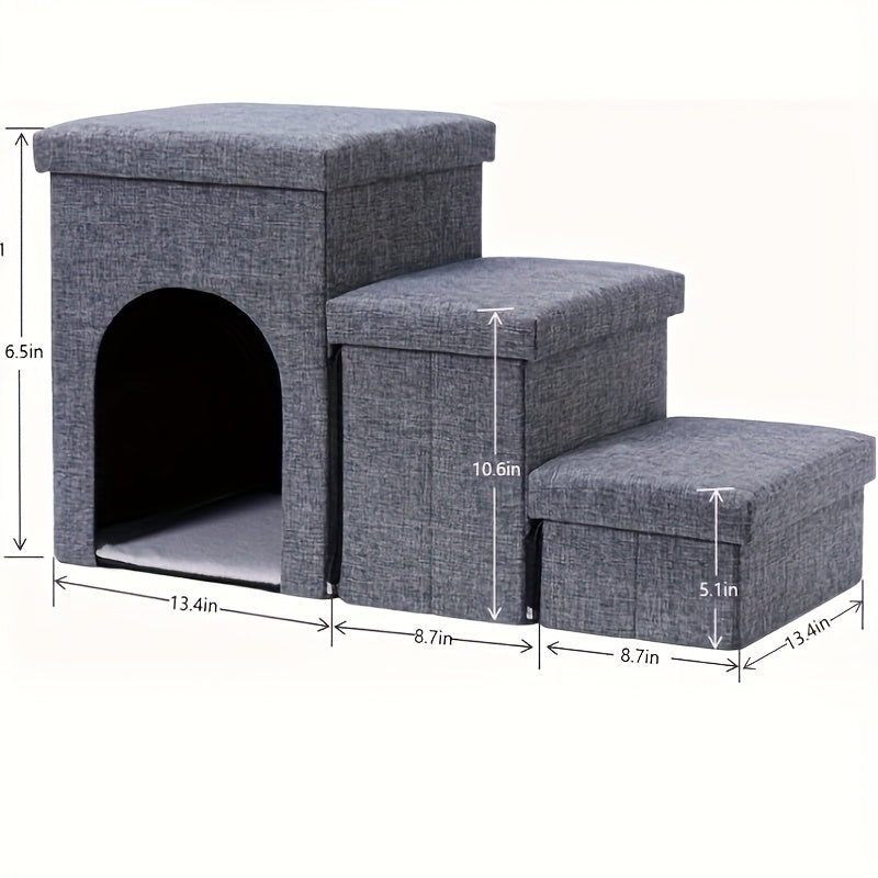 Escada Pet Multifuncional com Nicho e Espaço de Armazenamento | Dobrável, Antiderrapante e Super Resistente | Suporta até 54,4 kg