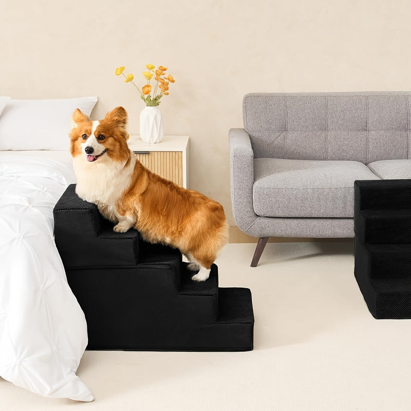 Escada Pet para Camas Altas com 4 Degraus | Disponível em 2, 3 e 4 Níveis | Degraus Antiderrapantes, Estáveis e Resistentes | Estrutura em Espuma de Alta Densidade