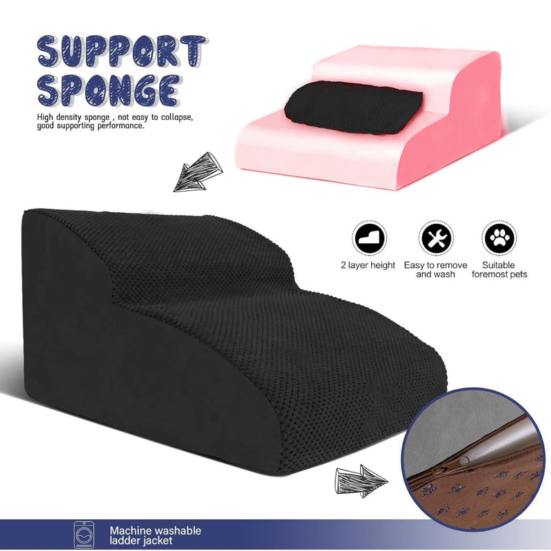 Escada Pet com 2 Degraus em Espuma de Alta Densidade – Para Cães e Gatos de Pequeno e Médio Porte | Superfície Antiderrapante, Macia e Confortável