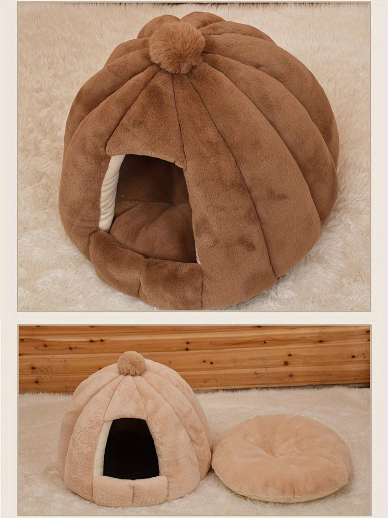 Casinha Confortável de Pelúcia - Material Macio em PP, Pré-Montada, Cama Quente e Aconchegante para Gatos e Cães Pequenos.