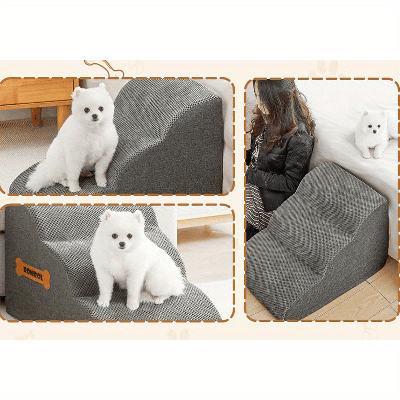 Escada Rampa para Pets Pequenos com Base Antiderrapante – Degraus Espessos de Espuma para Pets Idosos e Feridos, Subida Segura para Sofá/Cama, Degraus para Cães Pequenos, Design de Topo Arqueado