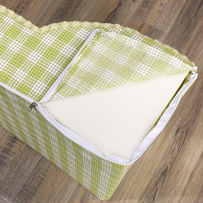 Rampa para Pets com 3 Degraus Antiderrapante para Cães de Pequeno a Grande Porte – Capa de Poliéster Xadrez Lavável com Revestimento Removível, Azul Claro, Bege e Verde, Ideal para Ambientes com Piso de Madeira, Degraus para Cães