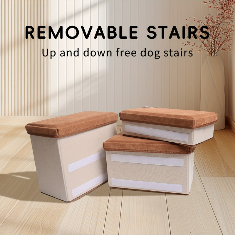 Escada Pet Dobrável com 3 Degraus e Espaço de Armazenamento | Superfície Antiderrapante e Degraus Acolchoados em Plush | Ideal para Cães de Pequeno, Médio e Grande Porte