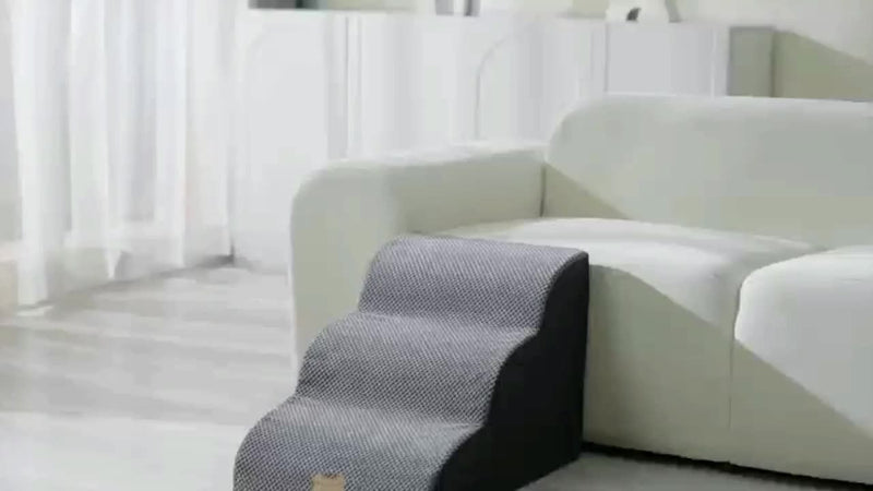 Escada Pet com 3 Degraus – Rampa para Cães de Pequeno Porte e Gatos | Superfície Antiderrapante e Capa Removível e Lavável | Ideal para Sofás e Camas