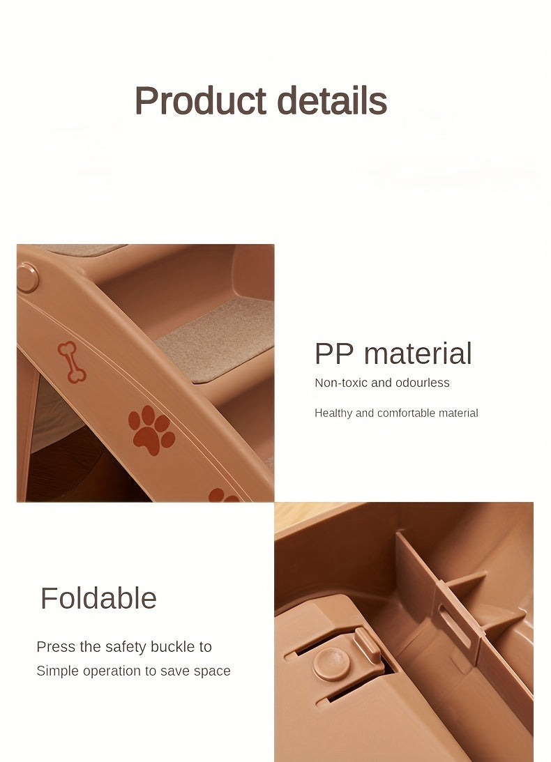 Escada para Pets para Cães e Gatos, Rampa Dobrável de 4 Degraus com Tapete Antiderrapante, Escada de Plástico Durável para Acesso Fácil a Camas e Sofás, Adequada para Pets Pequenos e Grandes, Suporta até 65kg.