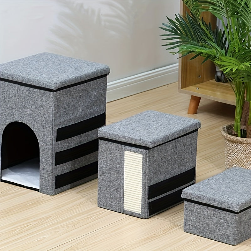 Casinha Multifuncional para Gatos com Escada de 3 Degraus | Sofá-Cama Dobrável para Gatos | Escada Antiderrapante |