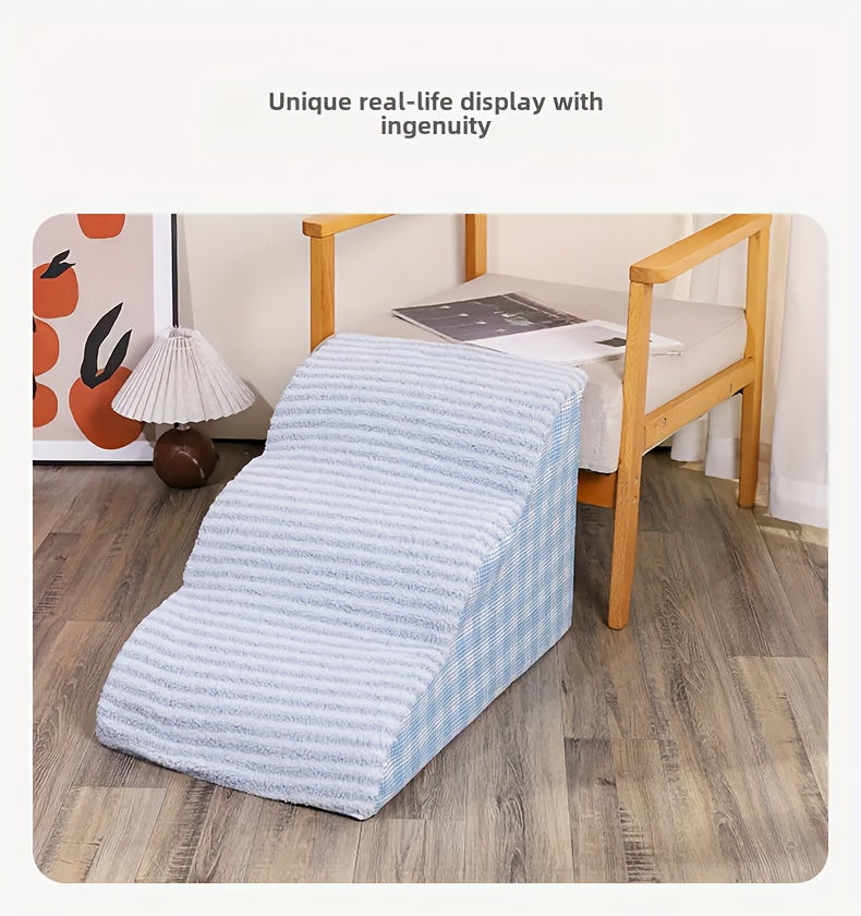 Rampa para Pets com 3 Degraus Antiderrapante para Cães de Pequeno a Grande Porte – Capa de Poliéster Xadrez Lavável com Revestimento Removível, Azul Claro, Bege e Verde, Ideal para Ambientes com Piso de Madeira, Degraus para Cães