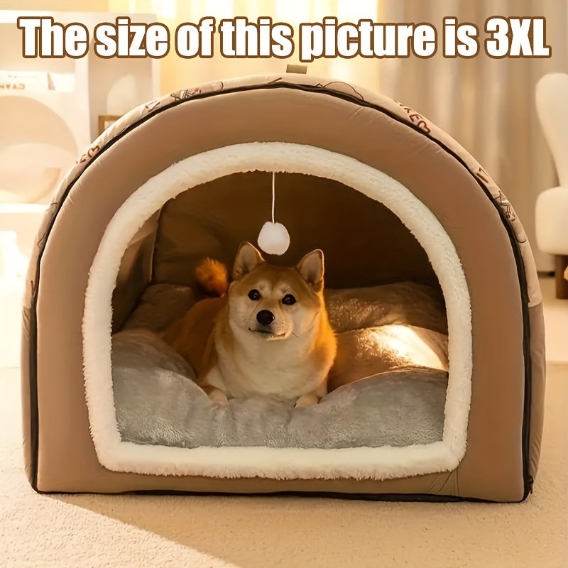 Casinha para Cães e Caverna para Gatos | Cama 2 em 1 Destacável com Pingente em Forma de Bola | Cama de Fleece para Gatos, Casinha para Cães, com Alça