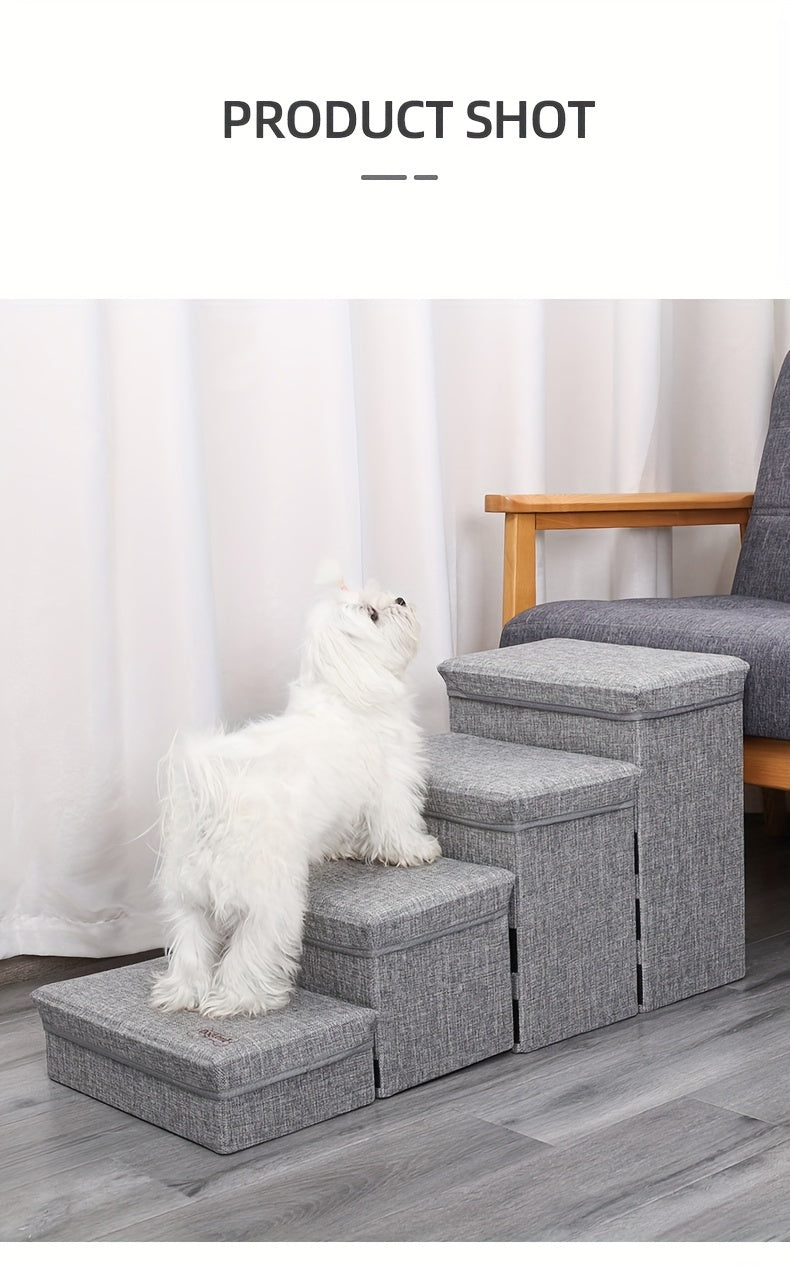 Escada Pet com 4 Degraus – Escada de Subida para Cães de Pequeno Porte | Escada Residencial Multinível | Ideal para Acesso a Sofás, Camas e Poltronas