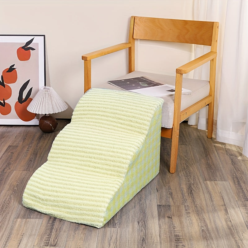 Rampa para Pets com 3 Degraus Antiderrapante para Cães de Pequeno a Grande Porte – Capa de Poliéster Xadrez Lavável com Revestimento Removível, Azul Claro, Bege e Verde, Ideal para Ambientes com Piso de Madeira, Degraus para Cães