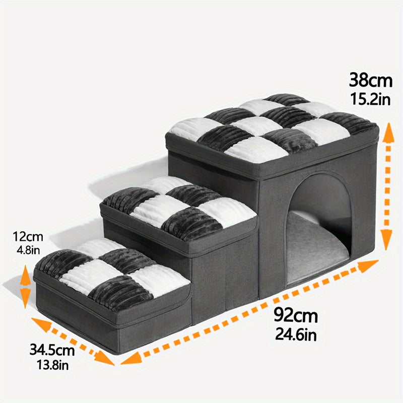 Escada Pet Extra Grande com Caixa Organizadora | Rampa Aconchegante para Camas e Sofás Altos | Ideal para Cães e Gatos de Pequeno e Médio Porte