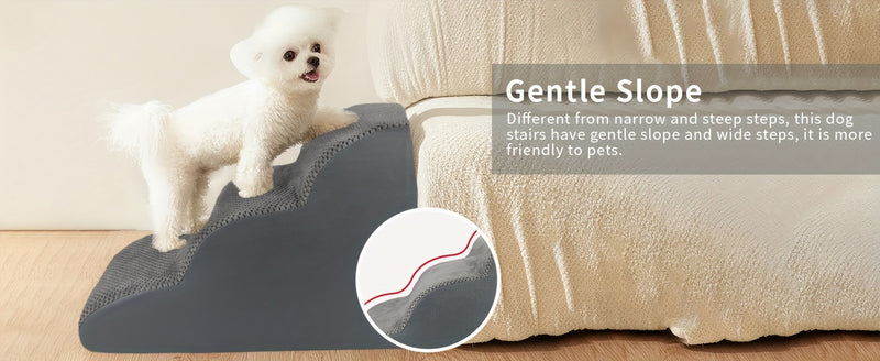 Escada Pet com 3 Degraus – Rampa para Cães de Pequeno Porte e Gatos | Superfície Antiderrapante e Capa Removível e Lavável | Ideal para Sofás e Camas