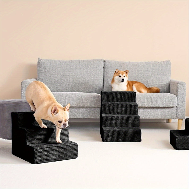 Escada Pet para Camas Altas com 4 Degraus | Disponível em 2, 3 e 4 Níveis | Degraus Antiderrapantes, Estáveis e Resistentes | Estrutura em Espuma de Alta Densidade
