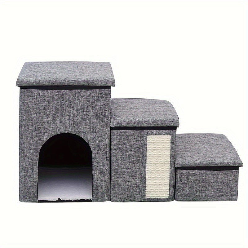 Escada Pet Grande com 3 Degraus e Espaço de Armazenamento | Dobrável, Antiderrapante e Aconchegante