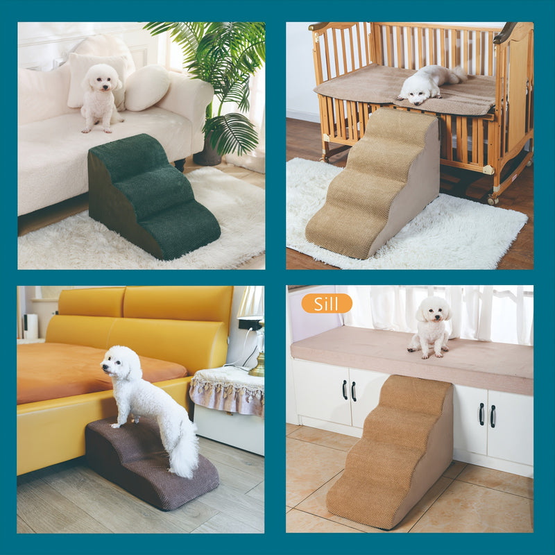 Escada Pet com 2, 3, 4 ou 5 Degraus – Para Cães e Gatos | Superfície Almofadada, Antiderrapante e Tecido Lavável | Ideal para Pets de Pequeno, Médio e Grande Porte | Acesso Fácil a Sofás e Camas