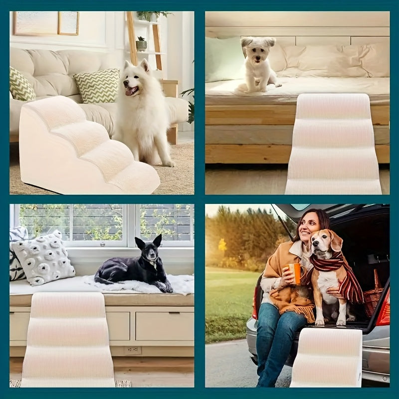 Escada Rampa para Cães e Gatos – Degraus Antiderrapantes de Espuma de Alta Densidade com Design Xadrez, Rampa Segura para Sofá, Cama ou Cômoda – Auxílio de Mobilidade Ideal para Cães e Gatos Pequenos a Médios