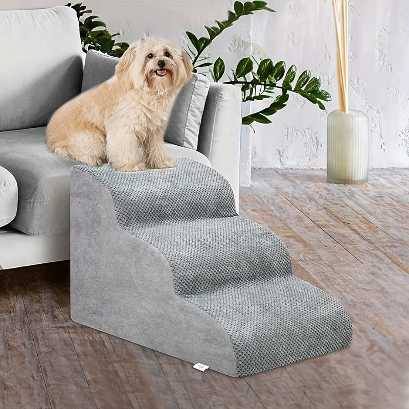 Escada Pet Extra Larga com 3 Degraus – Espuma de Alta Densidade e Base Antiderrapante | Ideal para Cães de Pequeno Porte, Idosos ou em Recuperação | Acesso Fácil a Camas e Sofás Altos