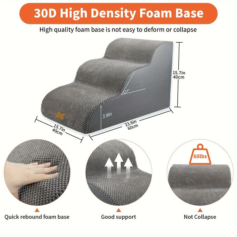 Escada Pet com 3 Degraus – Rampa para Cães de Pequeno Porte e Gatos | Superfície Antiderrapante e Capa Removível e Lavável | Ideal para Sofás e Camas