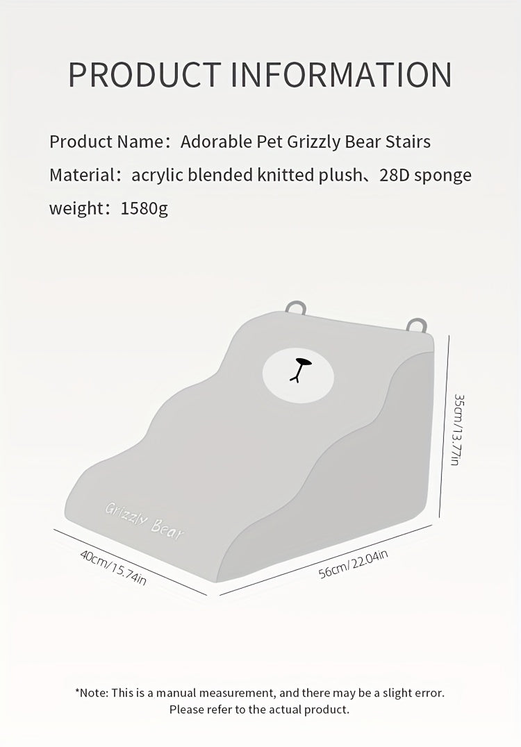 Rampa Pet em Formato de Urso – Compacta, Antiderrapante, com Capa Removível e Lavável | Ideal para Sofá e Cama | Altura 39cm | Para Cães de Pequeno e Médio Porte