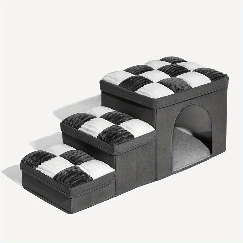 Escada Pet Extra Grande com Caixa Organizadora | Rampa Aconchegante para Camas e Sofás Altos | Ideal para Cães e Gatos de Pequeno e Médio Porte