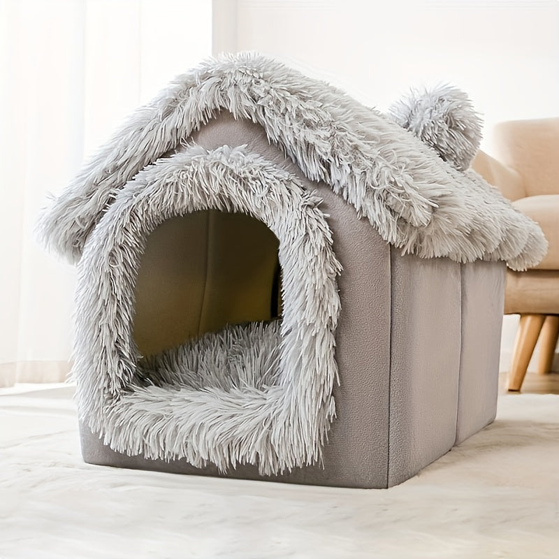 Cama para Gato para Todas as Estações, Cama Confortável para Pets, Casa para Gato com Fundo Removível Antiderrapante, Cama Semi-Fechada para Dormir de Pets, Lar para Gato.