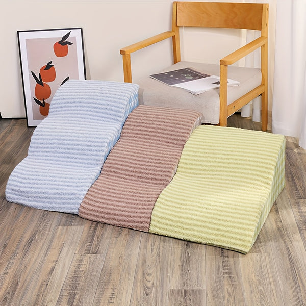 Rampa para Pets com 3 Degraus Antiderrapante para Cães de Pequeno a Grande Porte – Capa de Poliéster Xadrez Lavável com Revestimento Removível, Azul Claro, Bege e Verde, Ideal para Ambientes com Piso de Madeira, Degraus para Cães