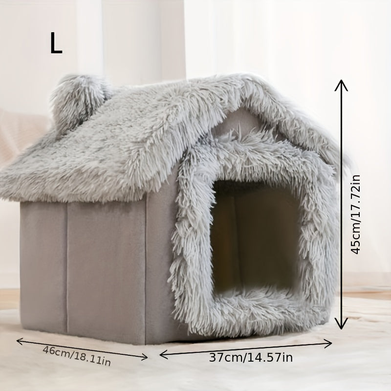 Cama para Gato para Todas as Estações, Cama Confortável para Pets, Casa para Gato com Fundo Removível Antiderrapante, Cama Semi-Fechada para Dormir de Pets, Lar para Gato.