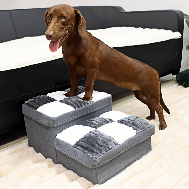 Escada Pet Xadrez em Poliéster – Para Cães de Pequeno e Médio Porte | Rampa Confortável com Base Antiderrapante