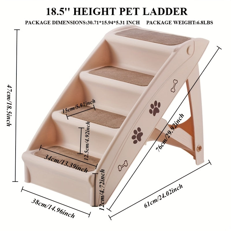 Escada dobrável para pets com ângulo reto, design fofo de patinhas e ossinhos, fácil de montar e guardar, degraus antiderrapantes para uso doméstico - ideal para sofá, cama e mais, escada para pets | escada moderna para pets | escada resistente para pets