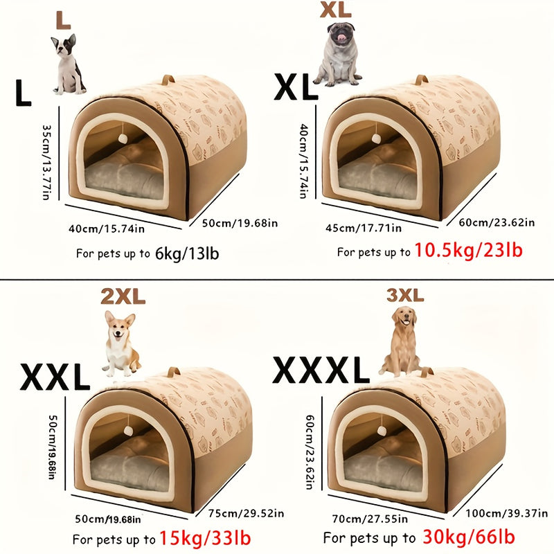 Casinha para Cães e Caverna para Gatos | Cama 2 em 1 Destacável com Pingente em Forma de Bola | Cama de Fleece para Gatos, Casinha para Cães, com Alça