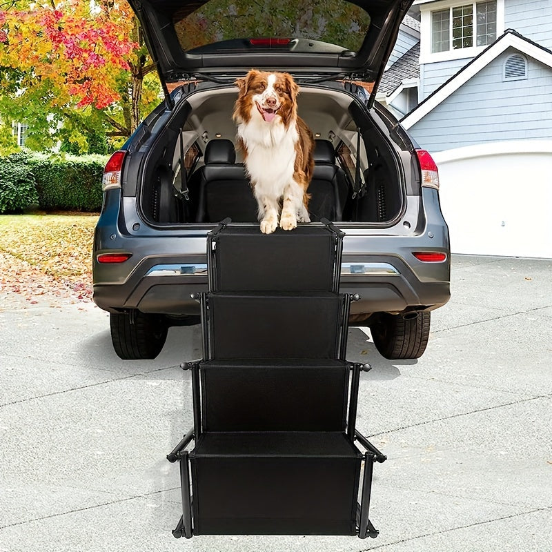 Rampa Dobrável para Carro com 4 Degraus – Escada Pet Portátil | Estrutura em Alumínio, Leve e Resistente | Antiderrapante