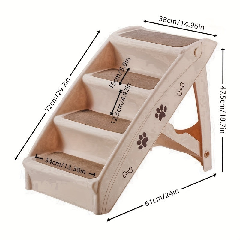 Escada para Pets para Cães e Gatos, Rampa Dobrável de 4 Degraus com Tapete Antiderrapante, Escada de Plástico Durável para Acesso Fácil a Camas e Sofás, Adequada para Pets Pequenos e Grandes, Suporta até 65kg.