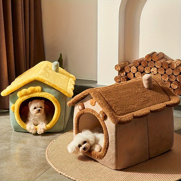 Cama Caverninha Confortável para Gatos – Lavável e Destacável, Casa Macia para Pets em Poliéster, para Aquecimento no Inverno.