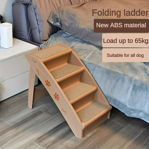 Escada para Pets para Cães e Gatos, Rampa Dobrável de 4 Degraus com Tapete Antiderrapante, Escada de Plástico Durável para Acesso Fácil a Camas e Sofás, Adequada para Pets Pequenos e Grandes, Suporta até 65kg.