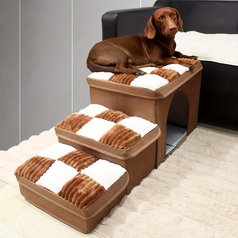 Escada Pet Extra Grande com Caixa Organizadora | Rampa Aconchegante para Camas e Sofás Altos | Ideal para Cães e Gatos de Pequeno e Médio Porte