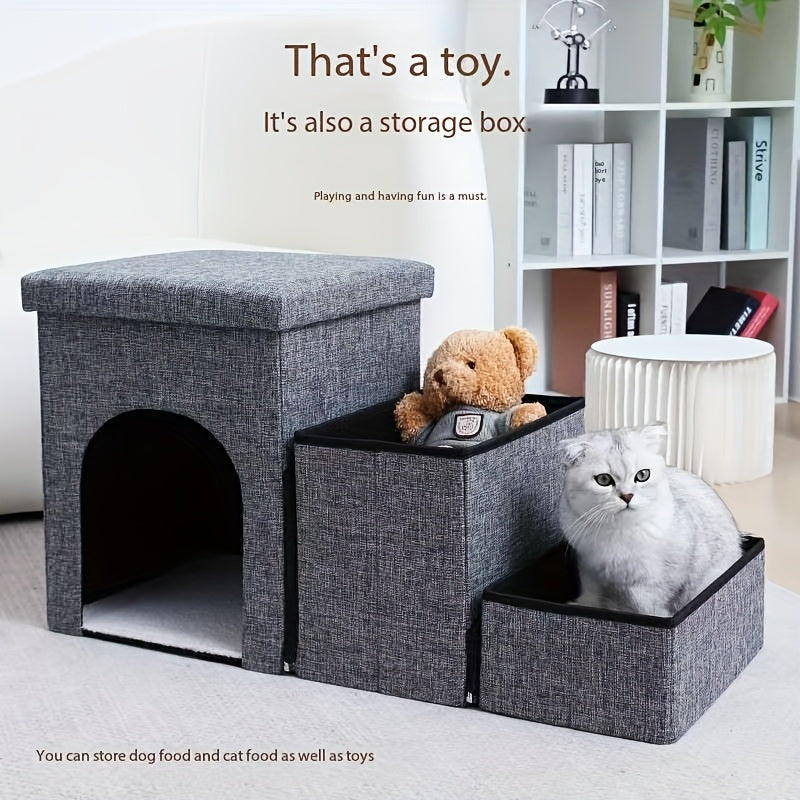 Escada Pet Multifuncional com Nicho e Espaço de Armazenamento | Dobrável, Antiderrapante e Super Resistente | Suporta até 54,4 kg