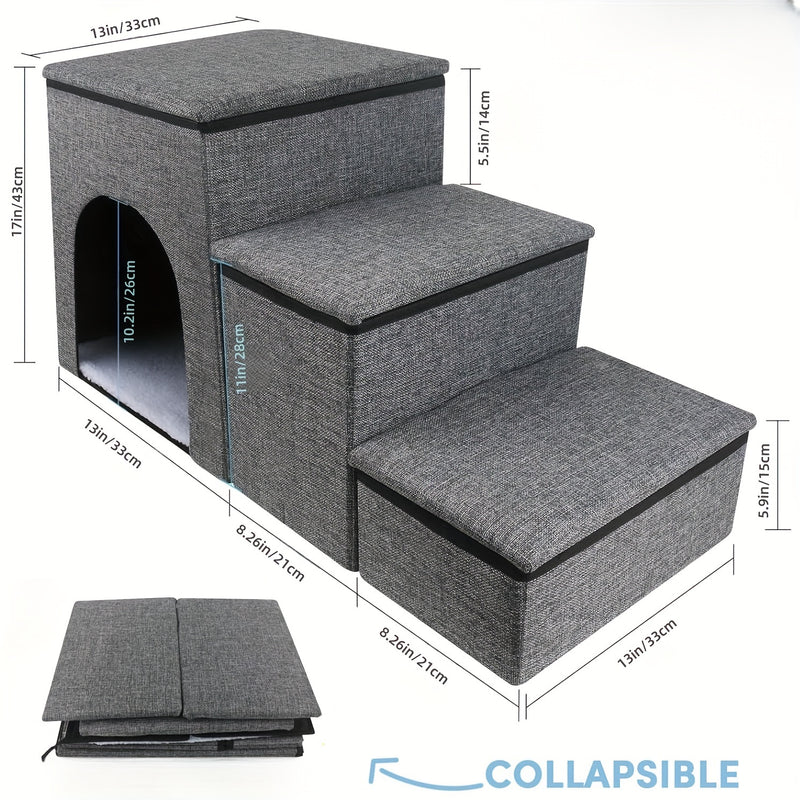 Escada Pet Dobrável com Caixa Organizadora | Degraus com Altura Ajustável | Superfície Antiderrapante | Rampa e Escada para Cães de Pequeno Porte | Ideal para Sofás e Camas