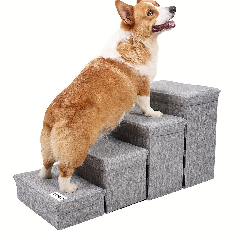 Escada Pet Dobrável com 4 Degraus – Para Cães de Pequeno Porte | Cor Cinza | Ideal para Raças Pequenas e Mini