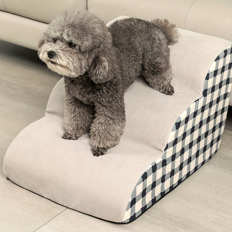 Rampa para cães de espuma de alta densidade com 3 degraus, base antiderrapante, escada interna para camas e sofás, superfície de tecido macio, ideal para cães pequenos a extra pequenos, auxílio de acessibilidade para pets