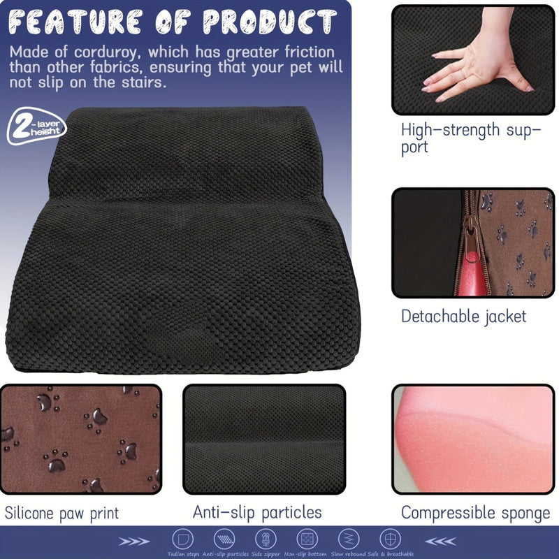 Escada Pet com 2 Degraus em Espuma de Alta Densidade – Para Cães e Gatos de Pequeno e Médio Porte | Superfície Antiderrapante, Macia e Confortável