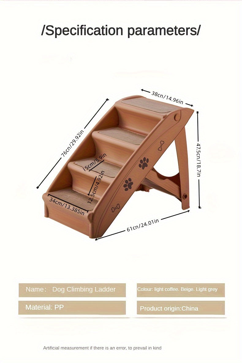 Escada para Pets para Cães e Gatos, Rampa Dobrável de 4 Degraus com Tapete Antiderrapante, Escada de Plástico Durável para Acesso Fácil a Camas e Sofás, Adequada para Pets Pequenos e Grandes, Suporta até 65kg.