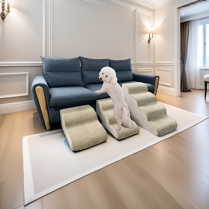 Escada para Pets para Subir e Descer do Sofá ou Cama – Modelo de Degraus de Espuma com Inclinação para Gatos e Cães Pequenos.