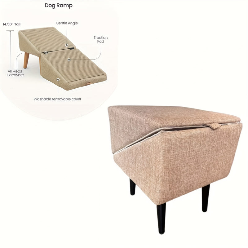 Rampa e Escada Pet Dobrável – Para Cães de Pequeno e Médio Porte | Altura de 38,1cm | Inclinação Segura de 17,7° | Feita em Madeira Reciclada, com Base Antiderrapante