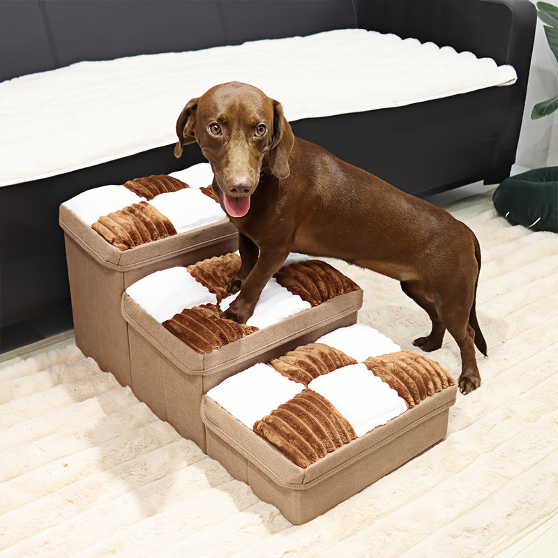 Escada Pet Xadrez em Poliéster – Para Cães de Pequeno e Médio Porte | Rampa Confortável com Base Antiderrapante
