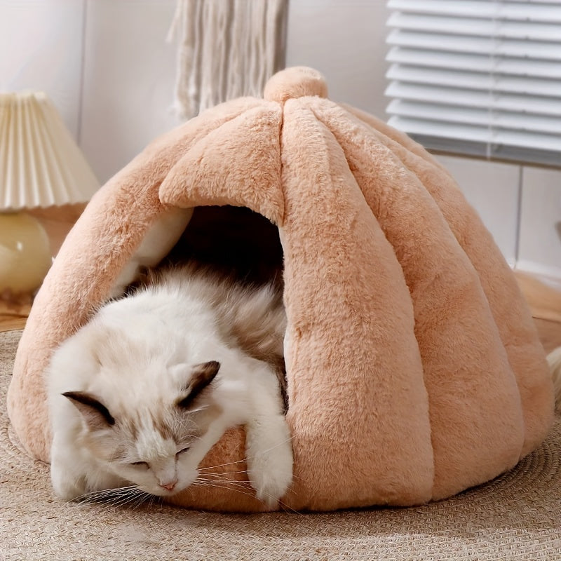 Casinha Confortável de Pelúcia - Material Macio em PP, Pré-Montada, Cama Quente e Aconchegante para Gatos e Cães Pequenos.